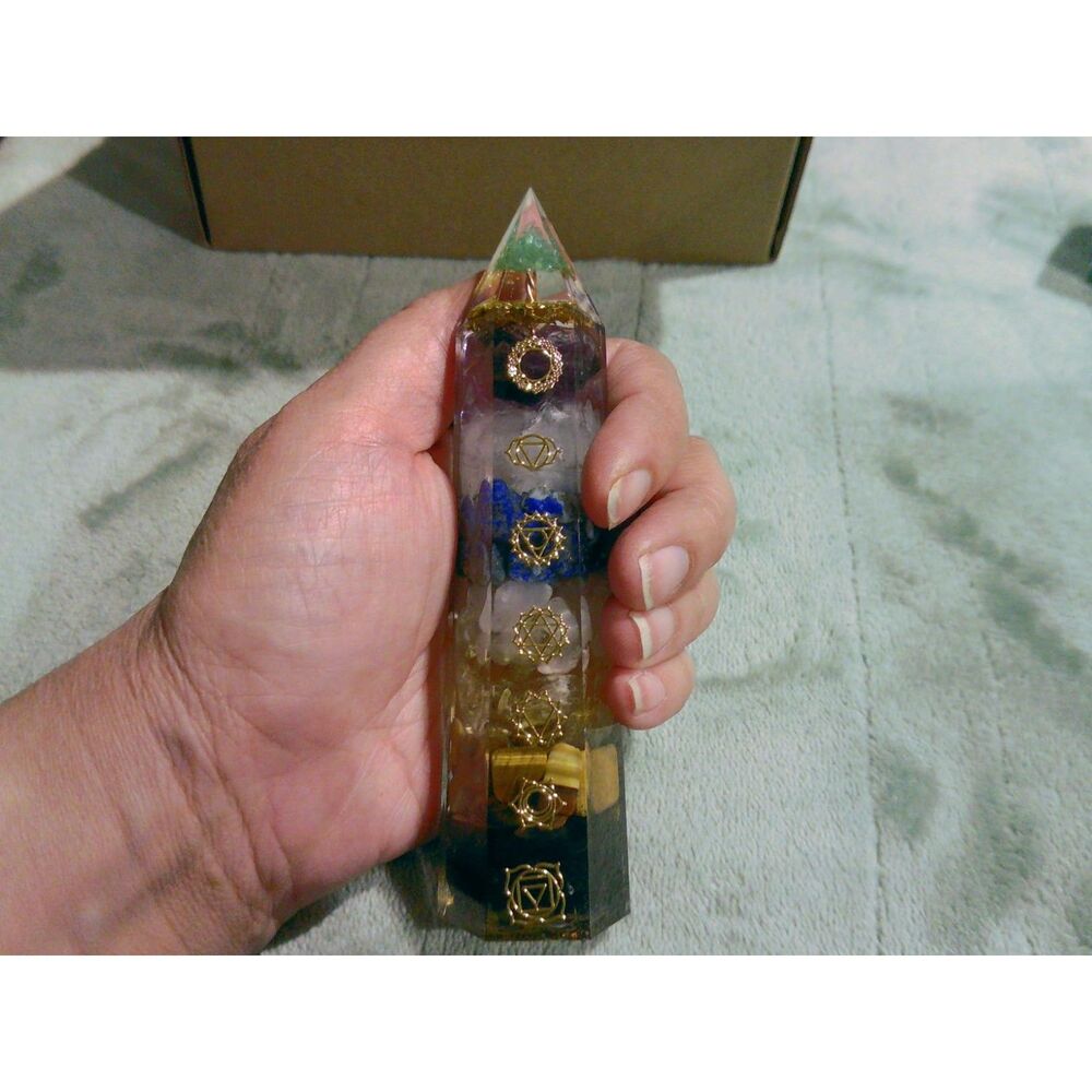 7 Chakra Crystal Wand Tree of Life Tower Amethyst Quartz Obsidian...